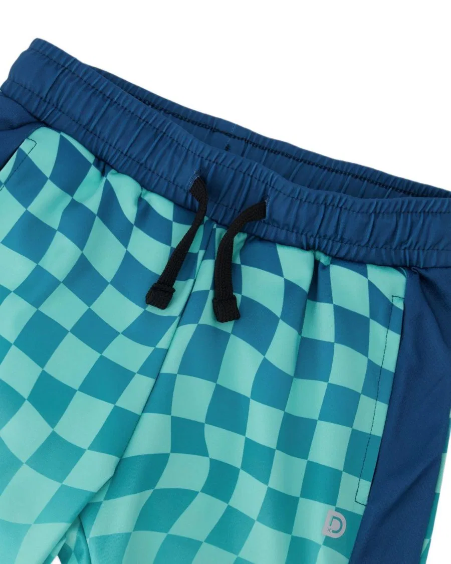 Спортивные шорты с принтом в клетку Deux par Deux, Teal Printed Checkerboard — фото 3