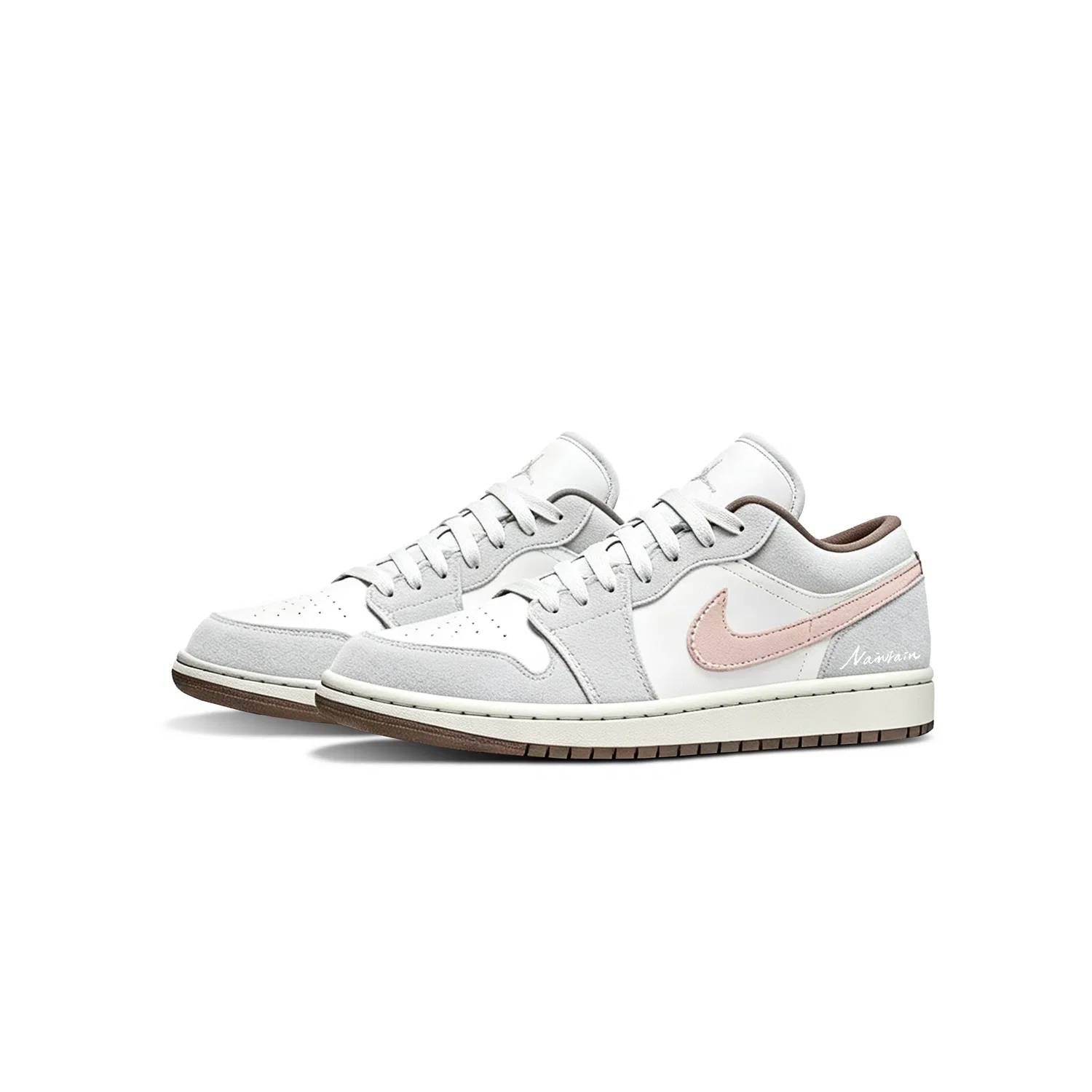Скейтборд-кроссовки детские без гендера с низким верхом Air 1 Pink Jordan, Light Gray — фото 4