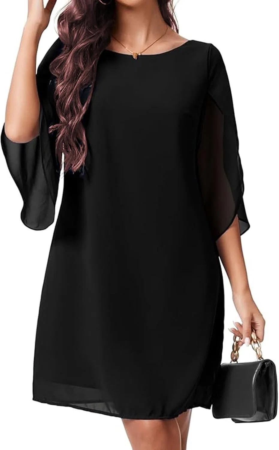 Женское коктейльное платье с рукавами-крылышками Plus Size, Black — фото 3