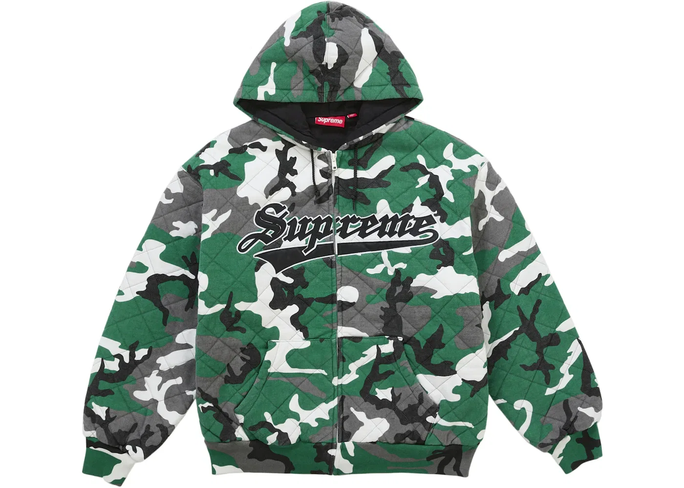 Мужской стеганый худи на молнии с капюшоном Green Camo Supreme, Green Camo