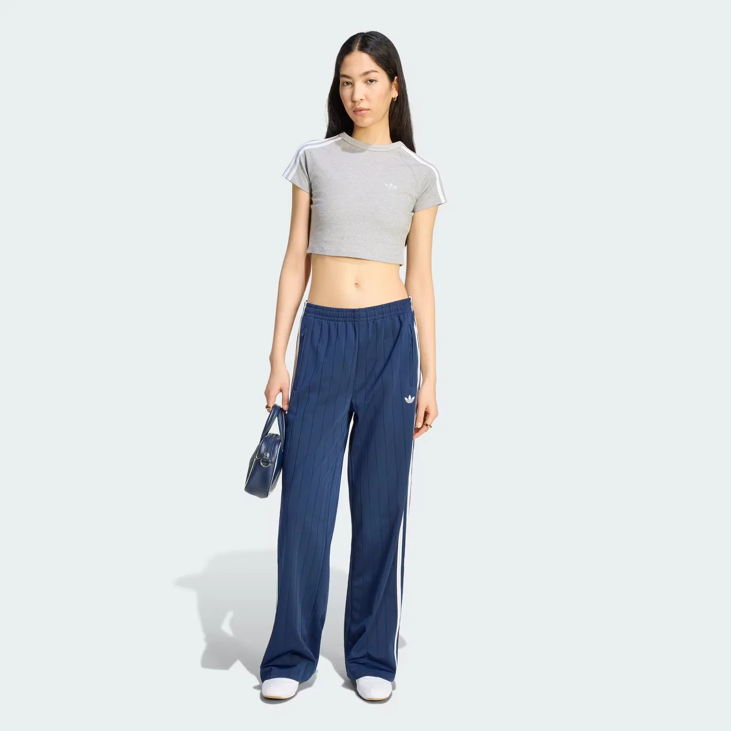 Женская футболка облегающего кроя SST Baby Tee Adidas Originals, серый меланж/белый — фото 3