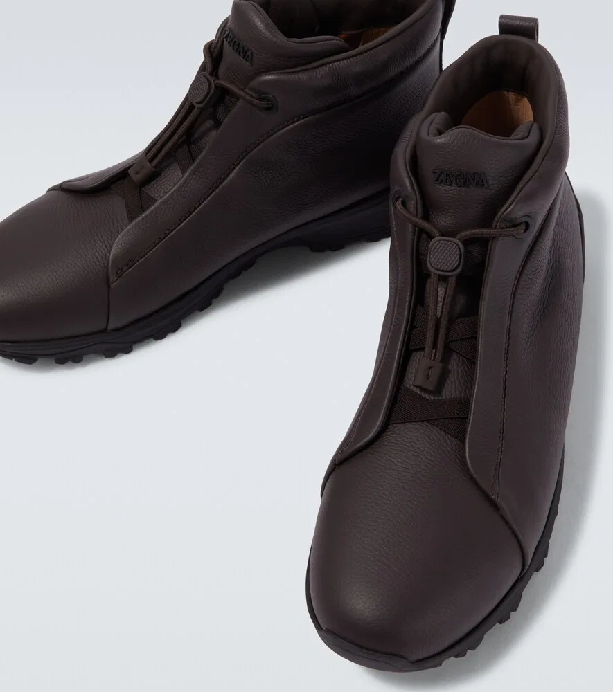 Кроссовки Vetta из кожи с тройной строчкой Zegna, коричневый — фото 3