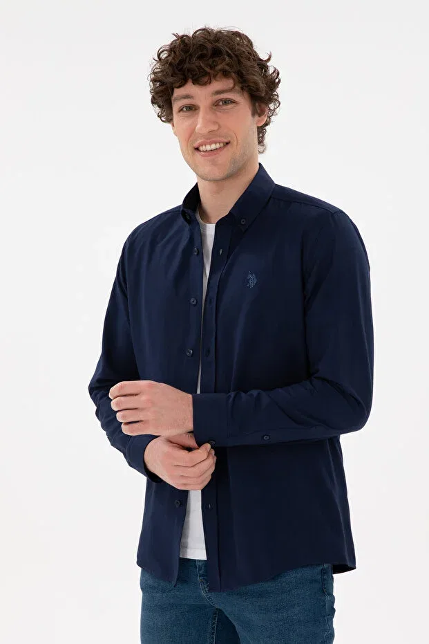 Мужская рубашка с длинным рукавом Basics U.S. Polo Assn., Navy Blue — фото 2