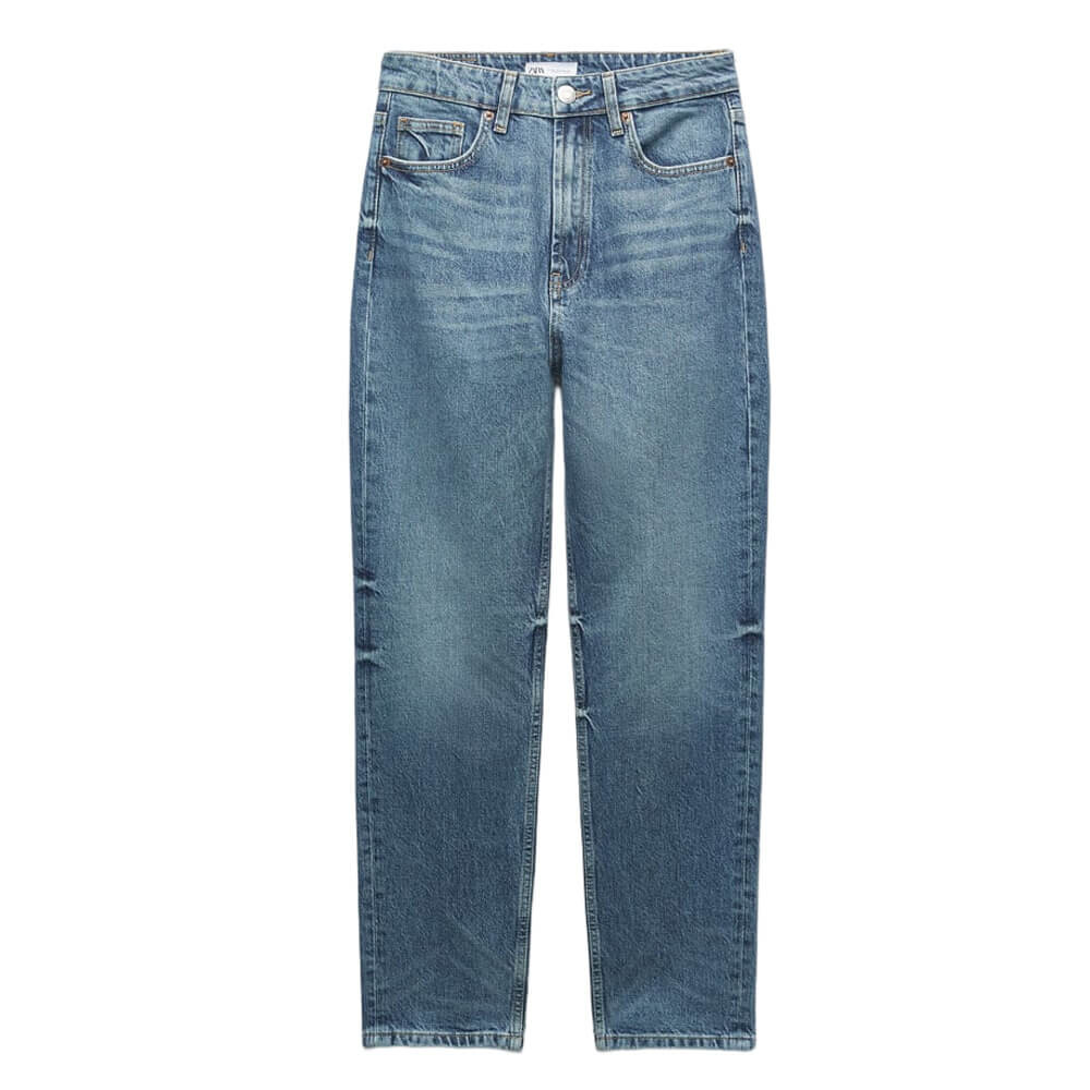 

Джинсы женские с высокой посадкой Zara Comfort Fit Trf Mom, синий