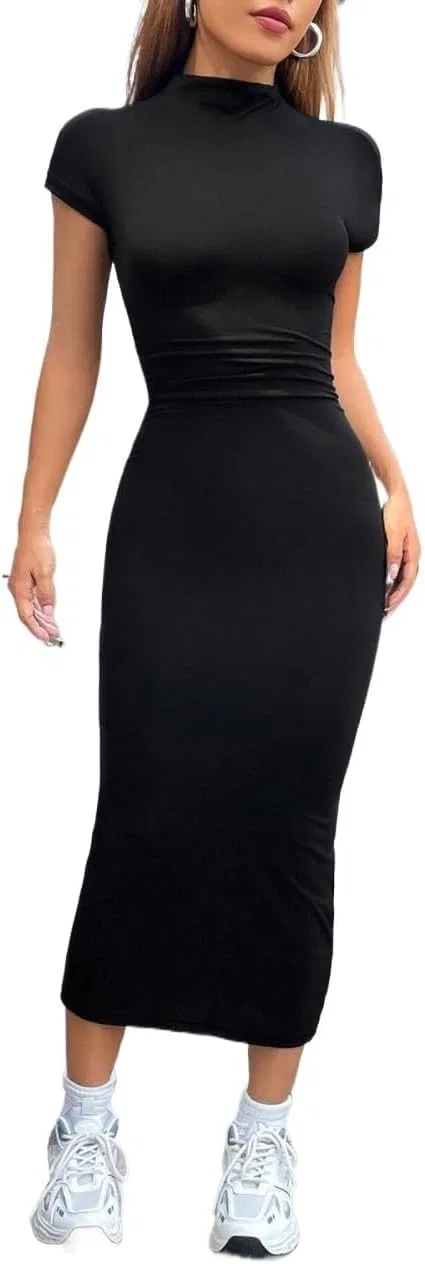 Женское миди-платье с воротником-стойкой Bodycon, Black