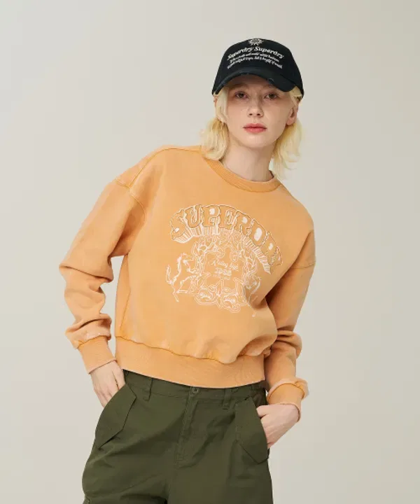 Свитшот женский, утепленный, Superdry, светло-оранжевый