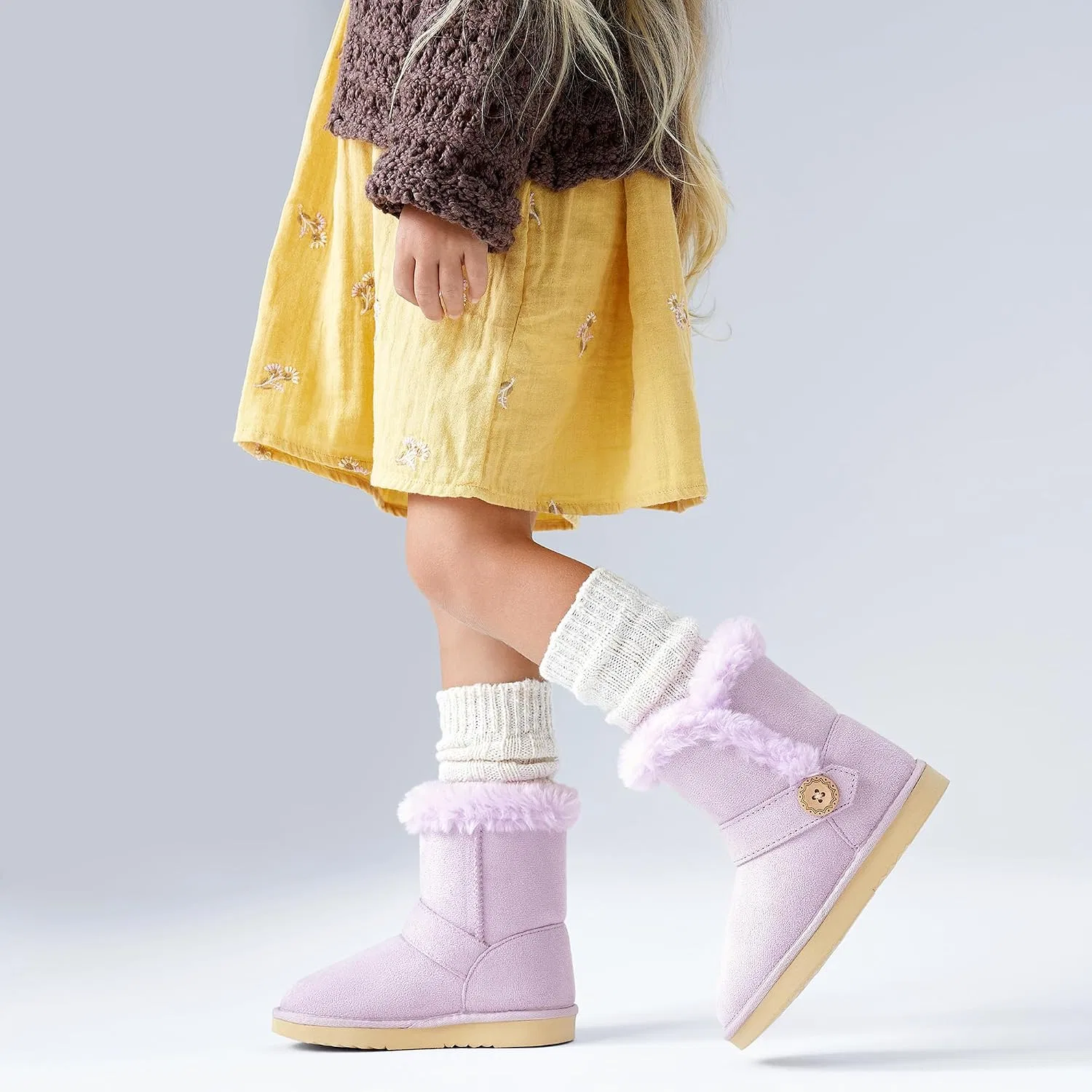 Детские сапоги для девочек на меху BlueKnot Winter Cold Weather Wood Button Warm Shearling Comfort, Purple — фото 3