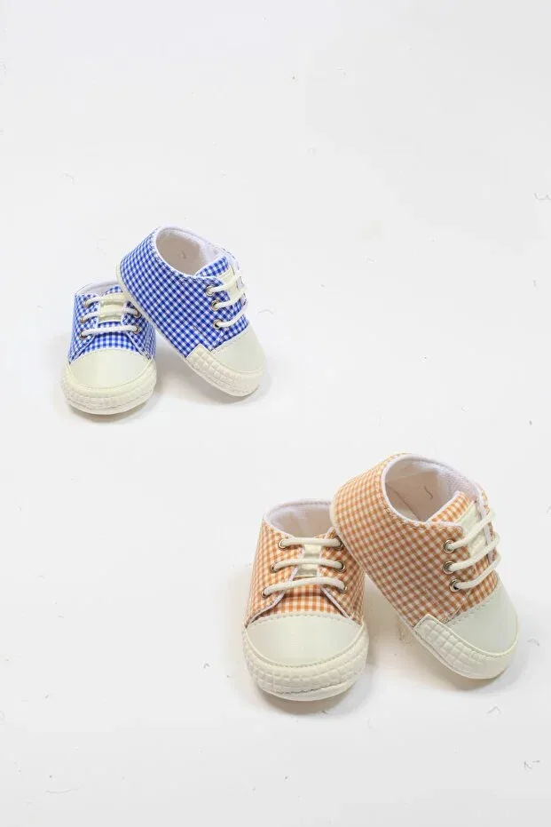 Детские пинетки с принтом в горошек First Step Booties Mini Kanka, Blue-Beige