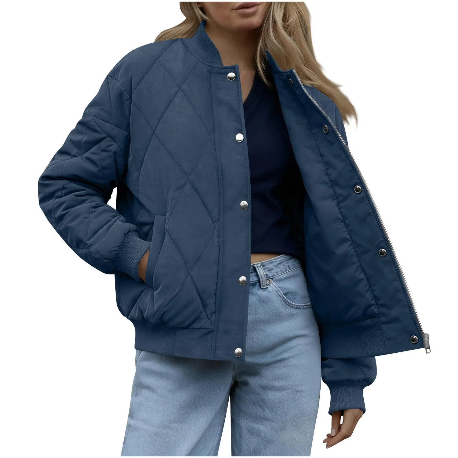 Женская куртка-бомбер легкая с длинным рукавом, Blu navy 1