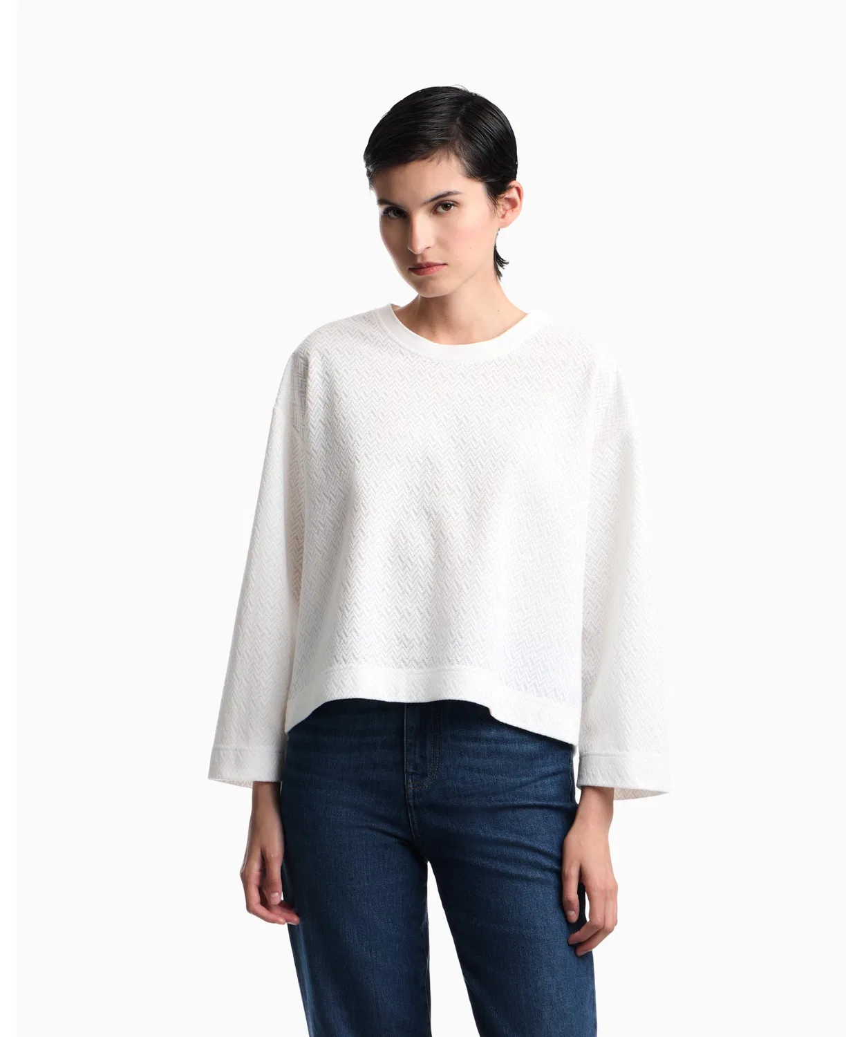 Женский свитер с шевронным жаккардом Regular Fit Emporio Armani, White