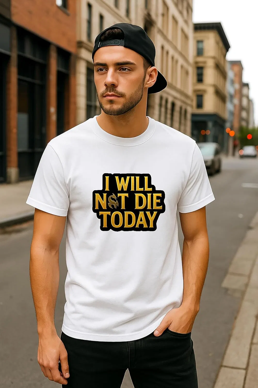Футболка с графическим принтом I Will Not Die Today Unisex, White — фото 3