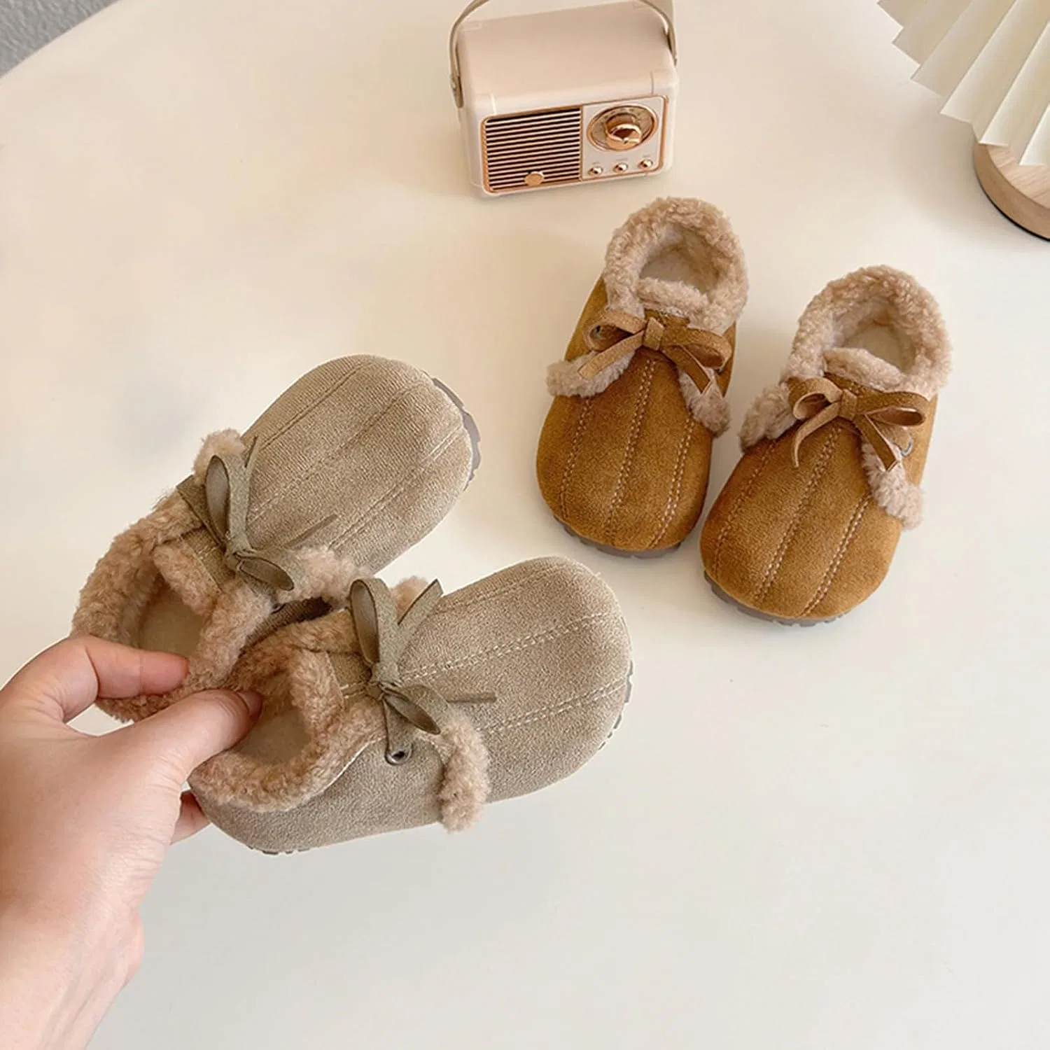 Детские ботинки с искусственным мехом для мальчиков и девочек, Khaki — фото 2