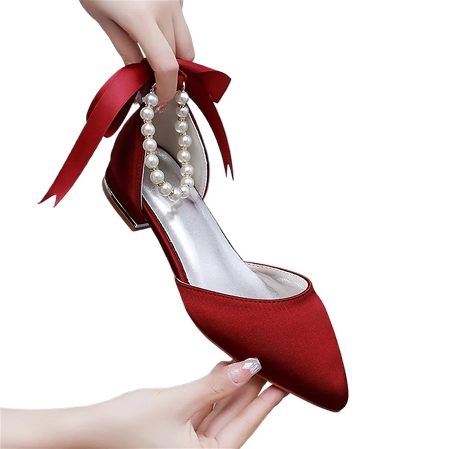 Детские туфли на каблуке Crystal Queen Pearl Strapping DYYEUAVT, Wine Red Dyyeuavt