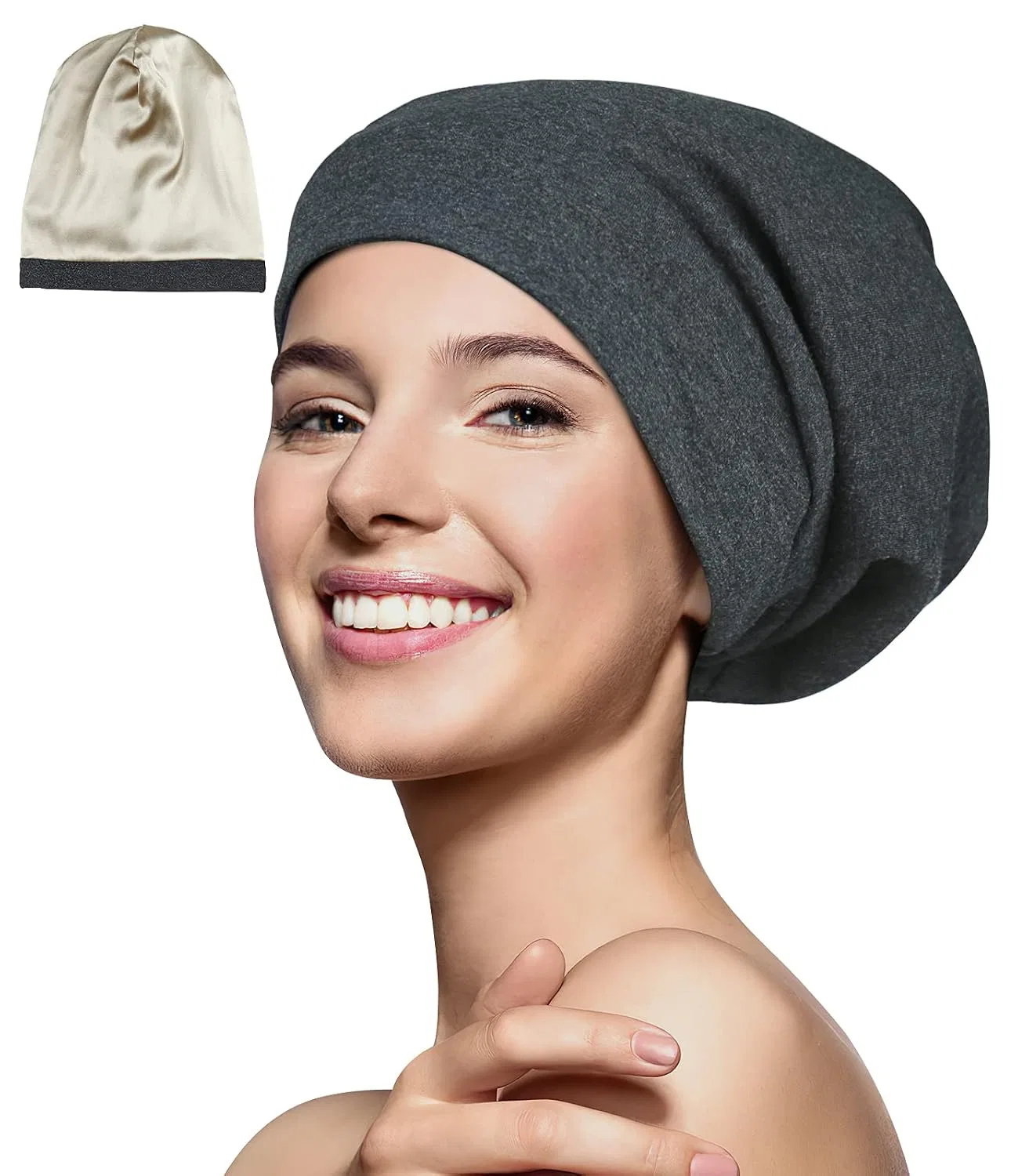Чепчик для сна на сатиновой подкладке, регулируемый, Winitas, Dark Health Grey