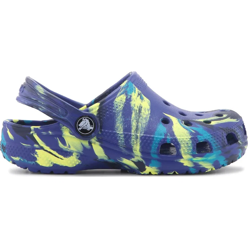 Детские классические сабо с мраморным рисунком Crocs, Navy/Teal Marble — фото 2