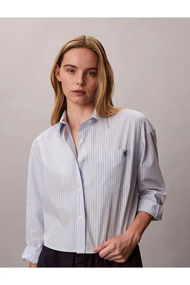 Женская рубашка с коротким рукавом из поплина Calvin Klein, Blue — фото 4