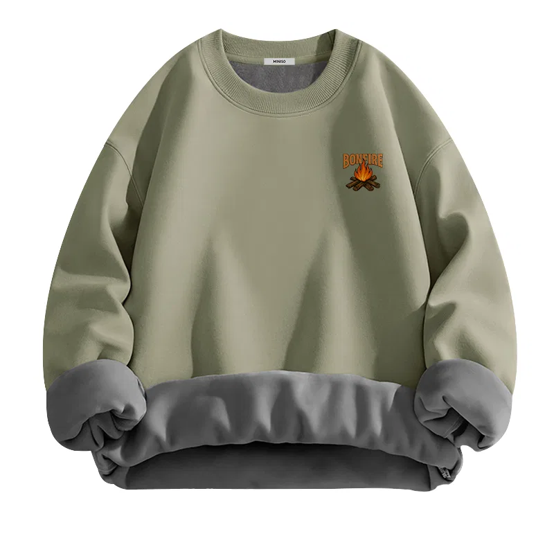 Свитшот детский с принтом Campfire Time Chest Logo MINISO, Gray Pea Green