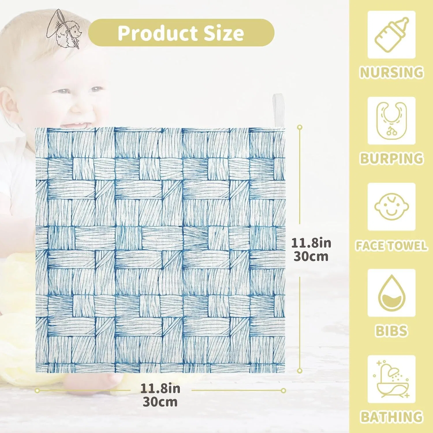 Махровая салфетка для лица из муслина GuoChe, 5 шт, 30x30 см, Синий узор — фото 4