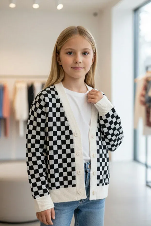 Детский кардиган для девочек с узором Minimoda Kids, Ecru