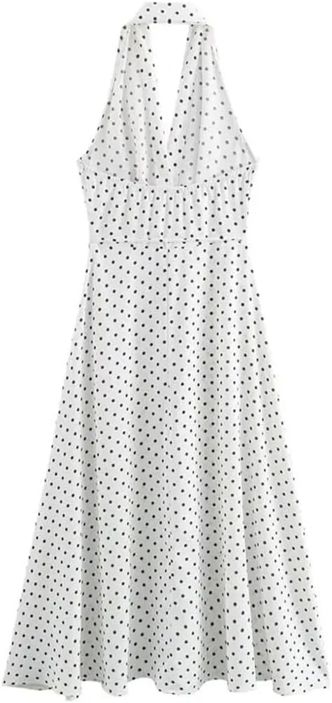 Женское платье в горошек с V-образным вырезом Sling Dress, White — фото 2