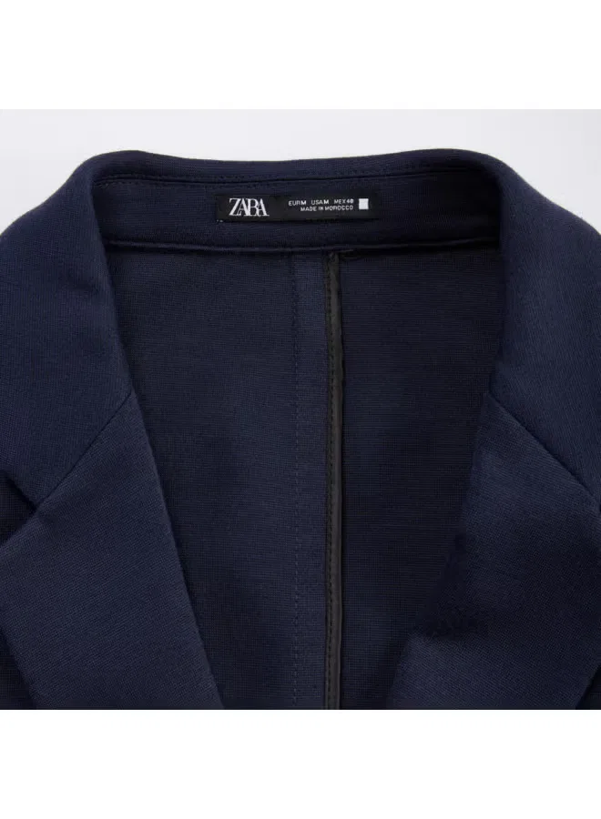 Пиджак деловой с длинным рукавом Zara, темно-синий — фото 4
