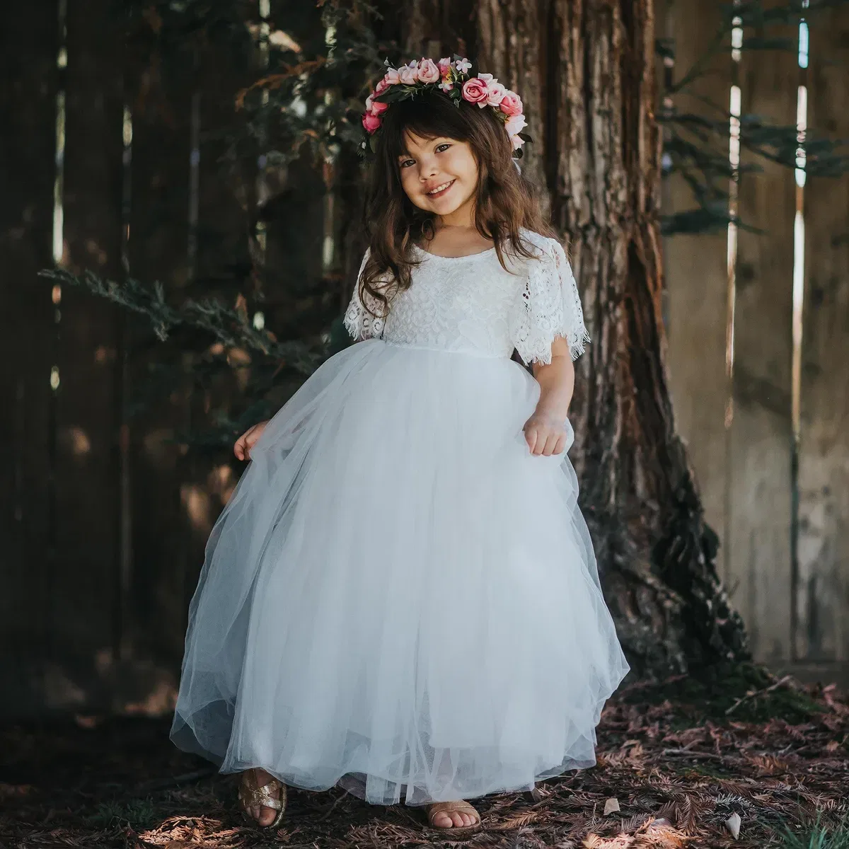 Платье в стиле бохо с рукавами-крылышками Uk Flower Girl Boutique, White