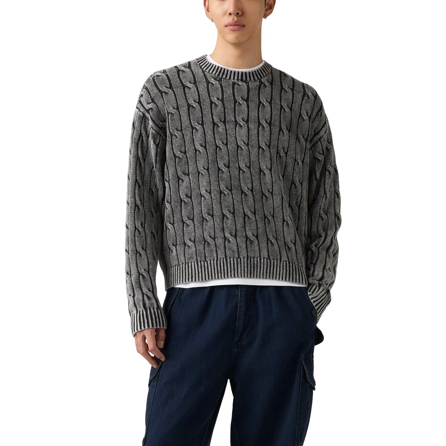 Мужской пуловер с кабельным узором Carmel Cable Crew Levi's, Cable Rib 5 Gg Phanto