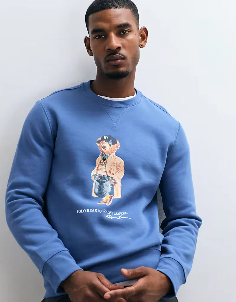 Сезонная толстовка Polo Ralph Lauren с принтом медведя, синий — фото 2
