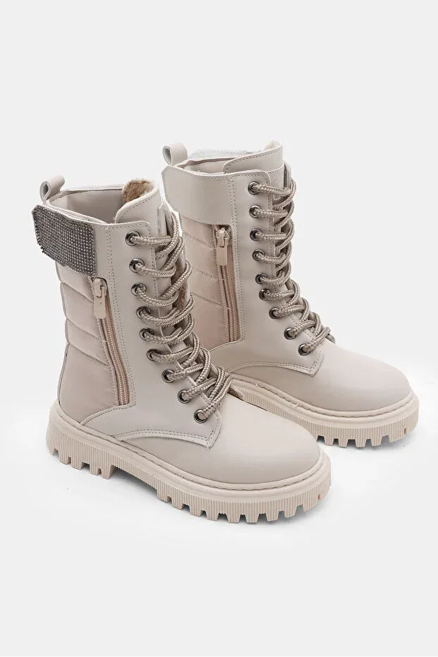 Детские ботинки для девочек с термоподошвой Tonny Black, Beige Skin — фото 3