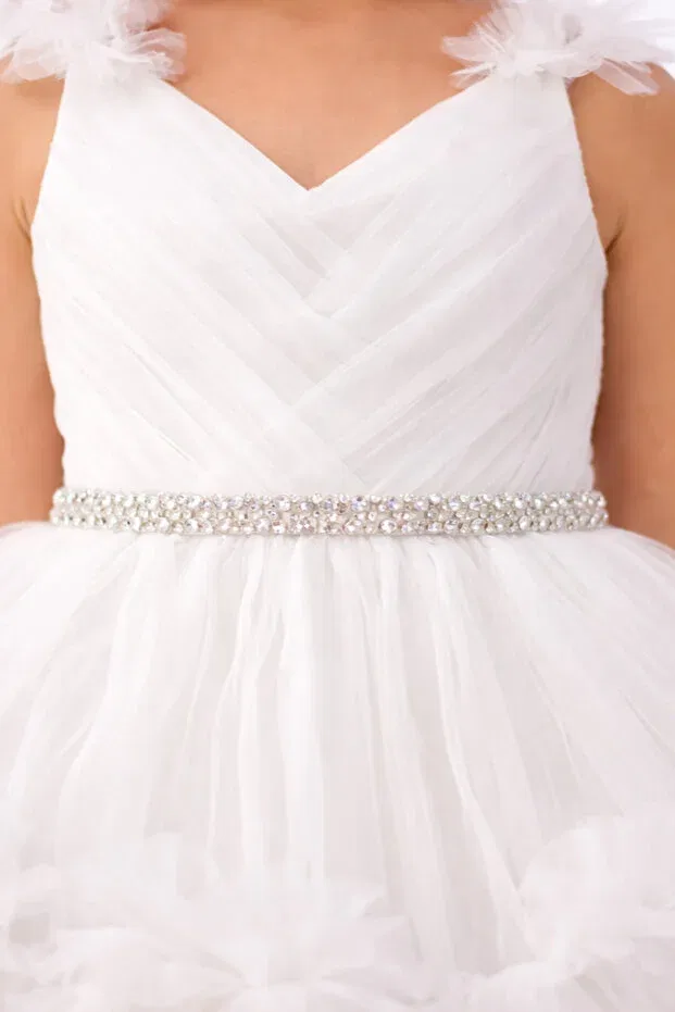 Детское платье для девочек с принтом Girl'S princess dream tulle evening dress - special design with bow - wedding & birthday & prom Atlas Kids, White — фото 4