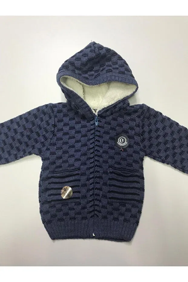 Детский кардиган для мальчиков с капюшоном Winter Knitwear Welsoft Hooded Zipper Pocket Boy Sweatshirt Cardigan Baby Slon Kids Clup, Indigo — фото 2