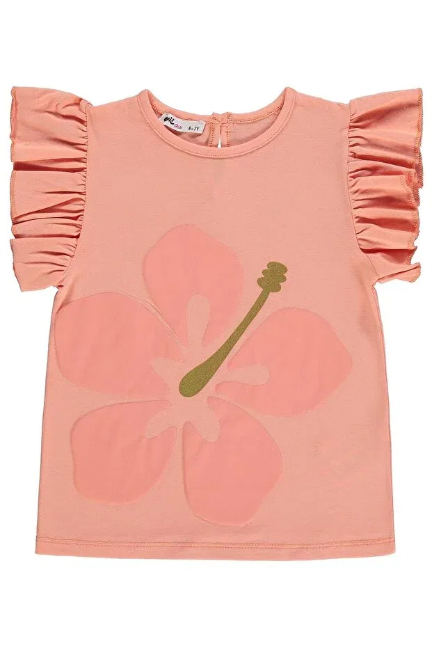 Детская футболка для девочек с принтом Floral Ruffle T-Shirt Civil Girls, Salmon