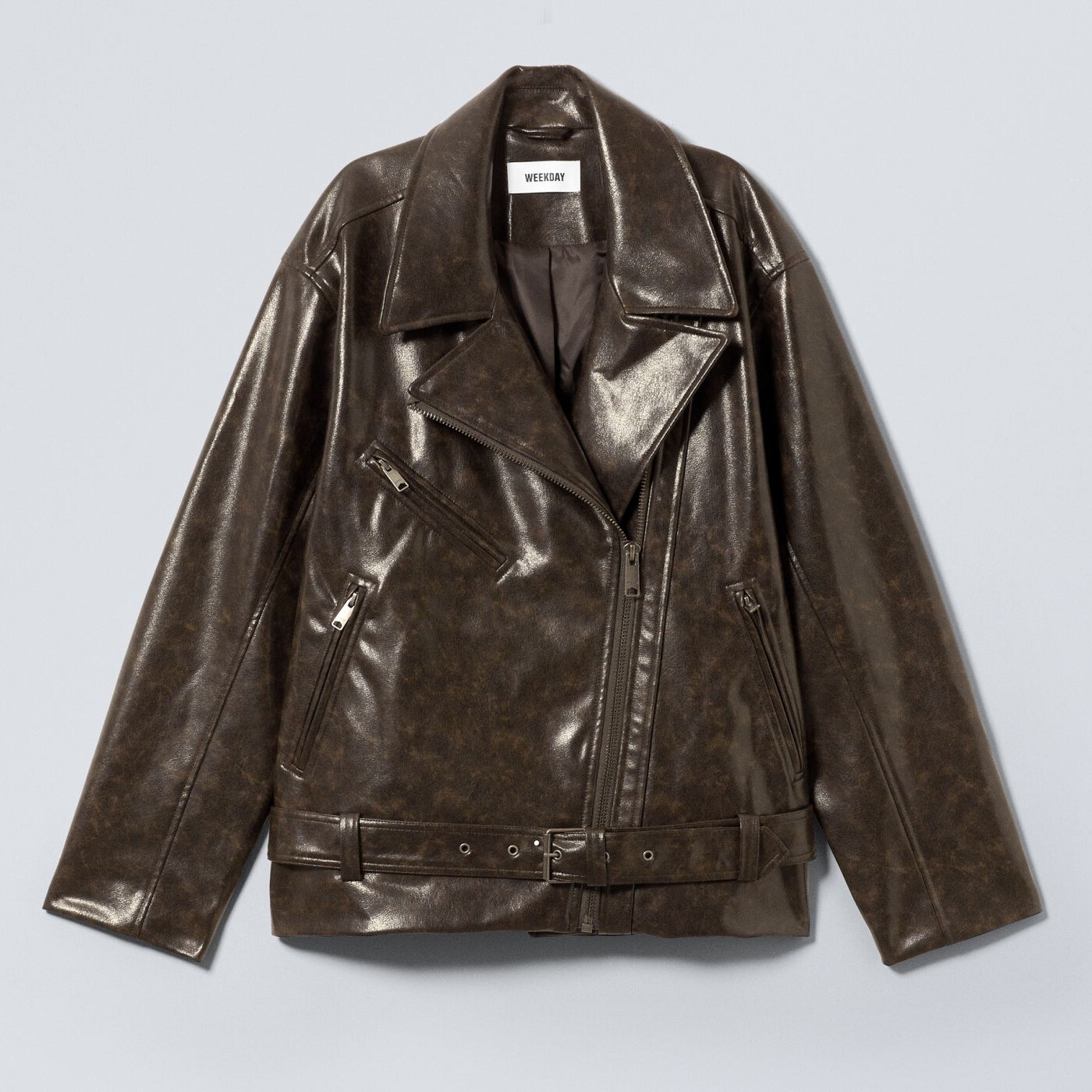 

Куртка Weekday Flora Oversized Faux Leather Biker, темно-коричневый