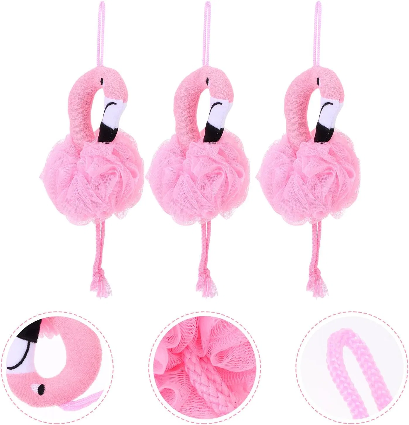 Набор мочалок для душа Flamingo, 3 шт, MUCKLILY, розовый — фото 4