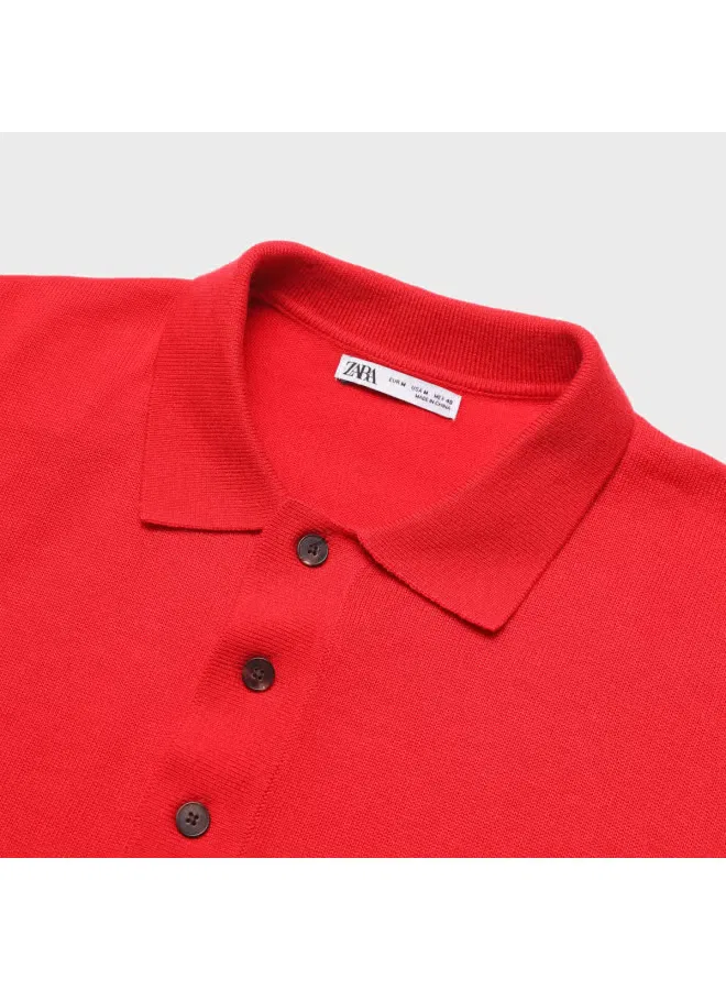 Поло мужское однотонное с коротким рукавом Zara, красный — фото 4