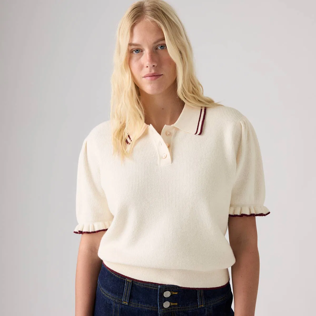Очень мягкая летняя рубашка-поло с коротким рукавом Levi's, Cabernet Egret - White