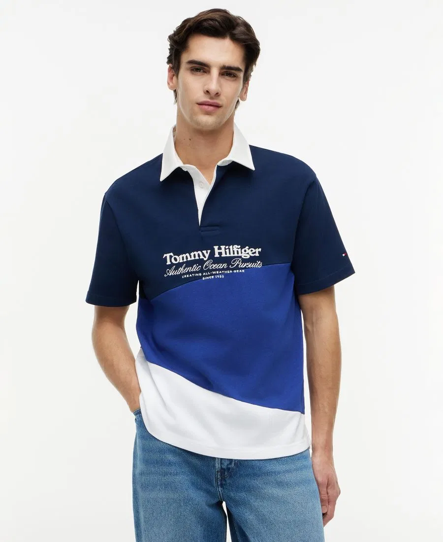 Мужская футболка-поло с цветовой блокировкой и принтом Tommy Hilfiger, Carbon Navy / Multi