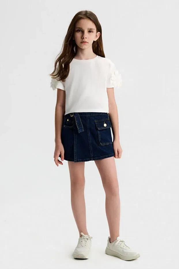 Детские шорты-юбка для девочек с принтом Nk Kids, Dark Blue — фото 2
