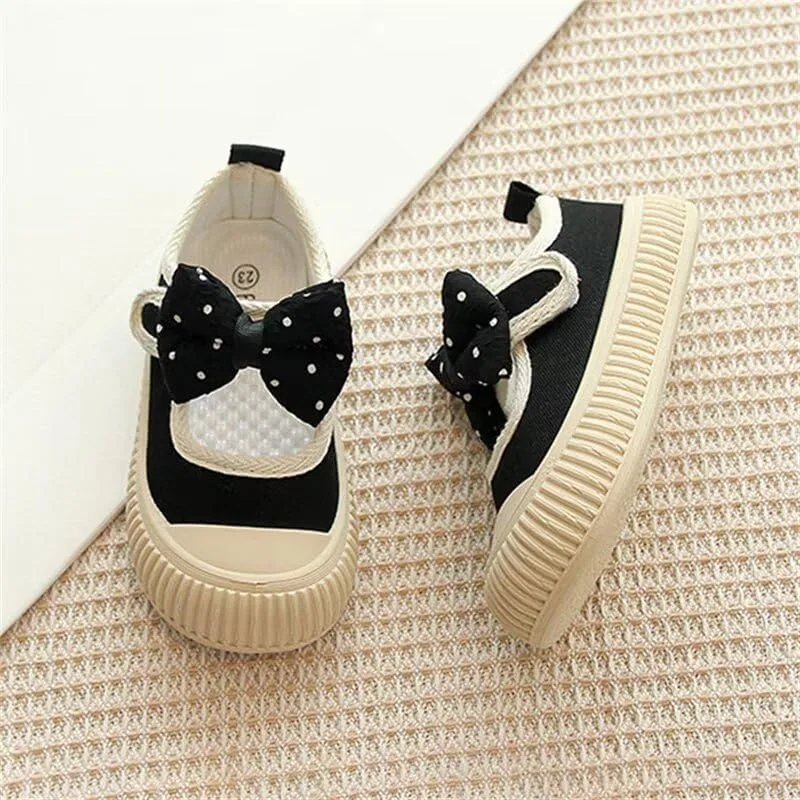 Детские туфли для девочек с бантом Casual Flats Zonkacen, Black — фото 3