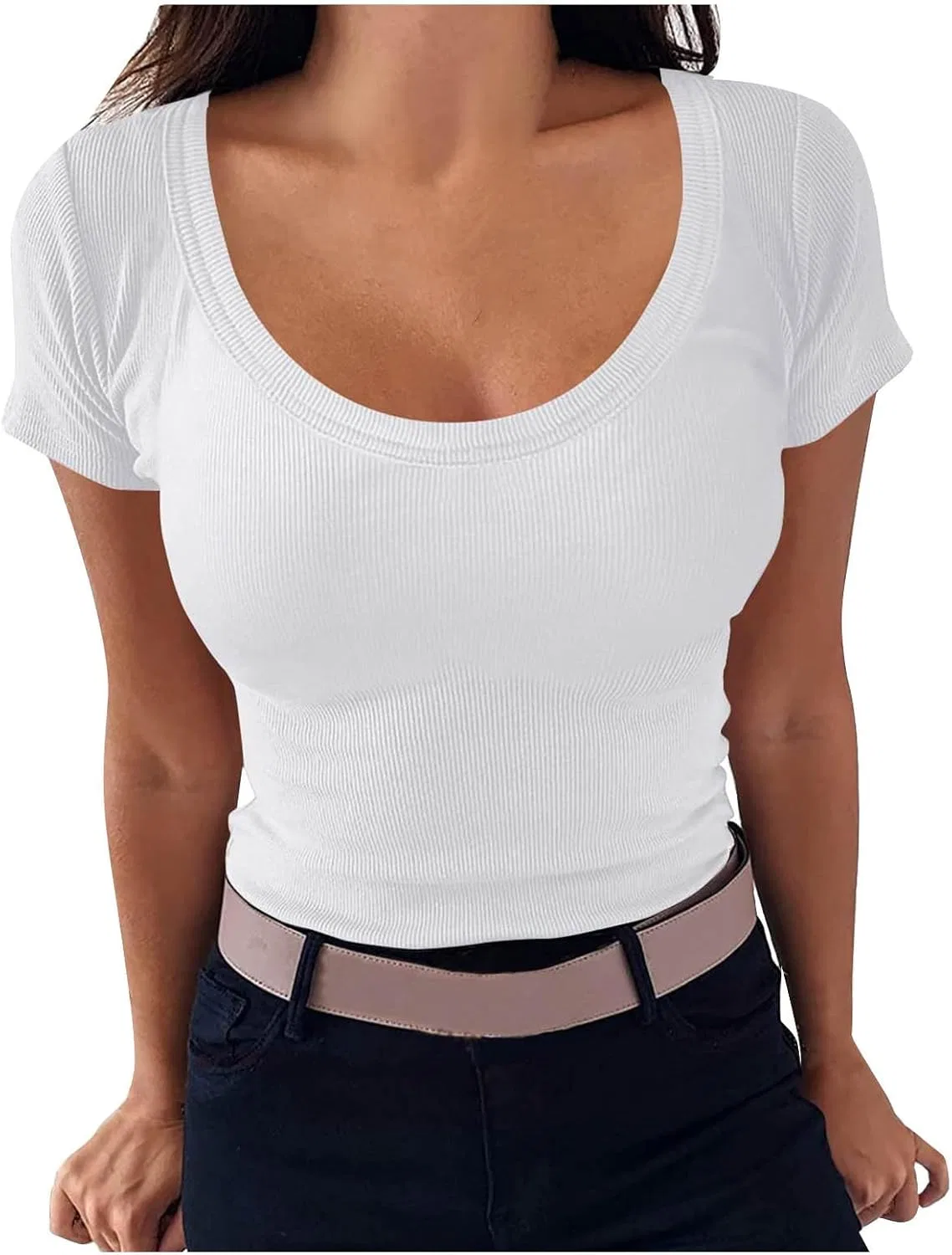 Женская футболка ribbed crew neck racerback, White