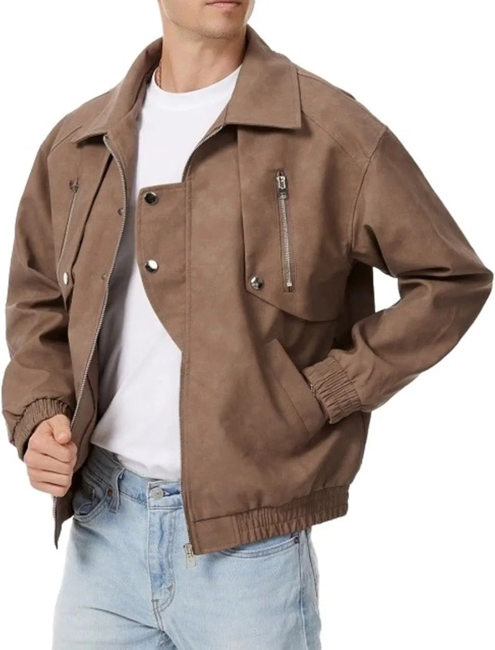 Мужское пальто-косуха из экокожи с лацканами, модель Aviator