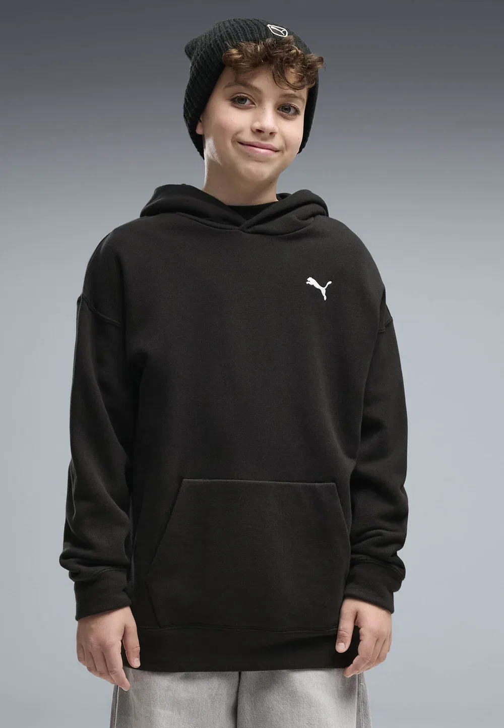 Толстовка Ess с логотипом кошки, свободного кроя, для мальчиков - худи Puma, Black — фото 2