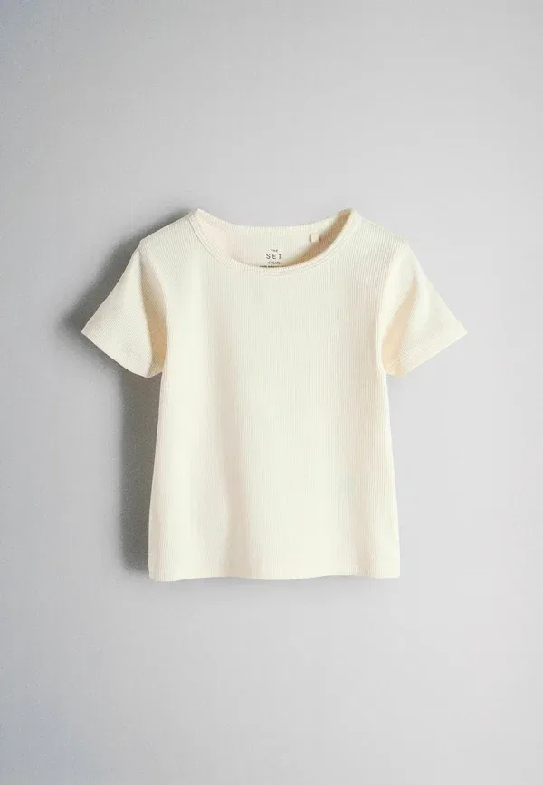 Футболка полосатая Basic t-shirt, The Set, Brown Cream Stripe, кремовый — фото 3