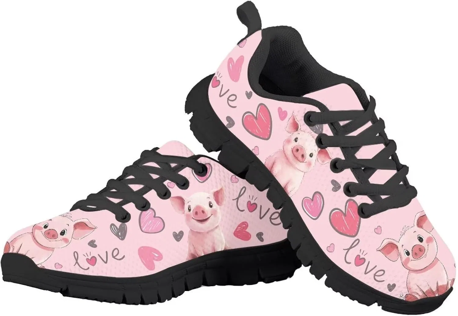 Детские кроссовки для бега с принтом Suhoaziia, Love Pink Pigs