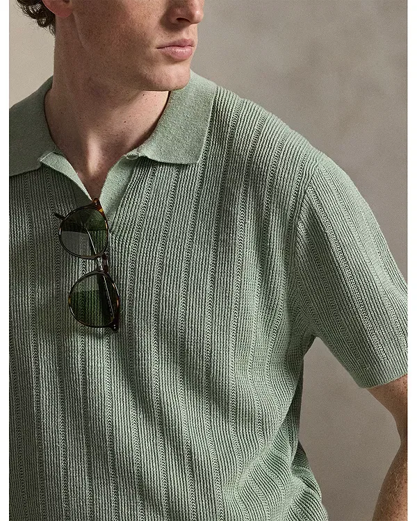 Мужской джерси-поло с воротником-джонни Polo Ralph Lauren, зеленый — фото 4