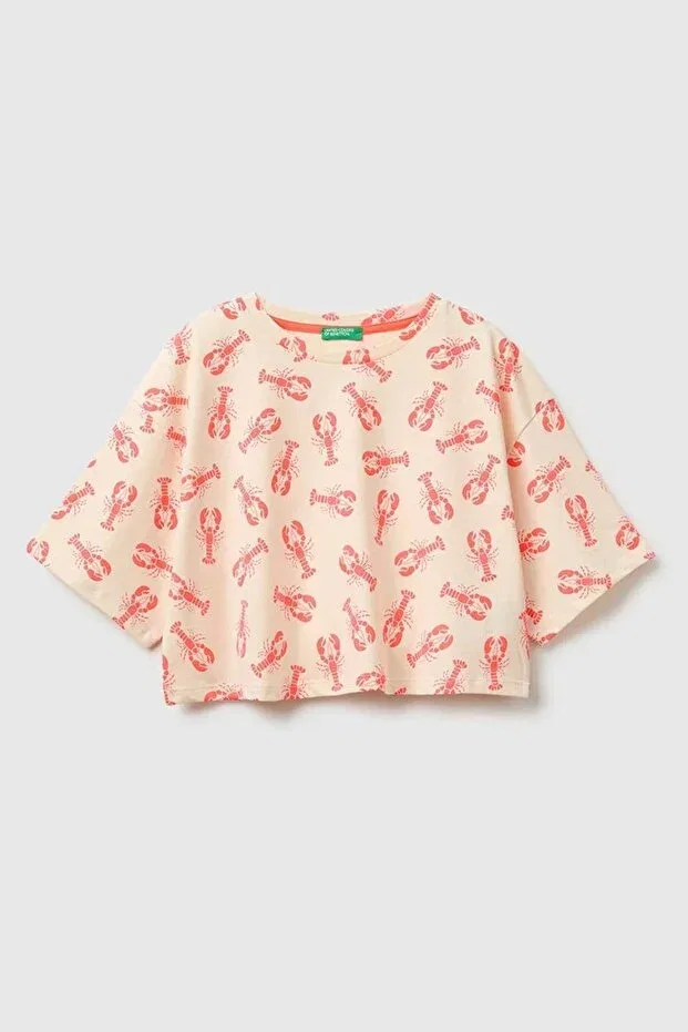 Детская футболка для девочек с принтом Oversize Crop T-Shirt United Colors Of Benetton, Orange
