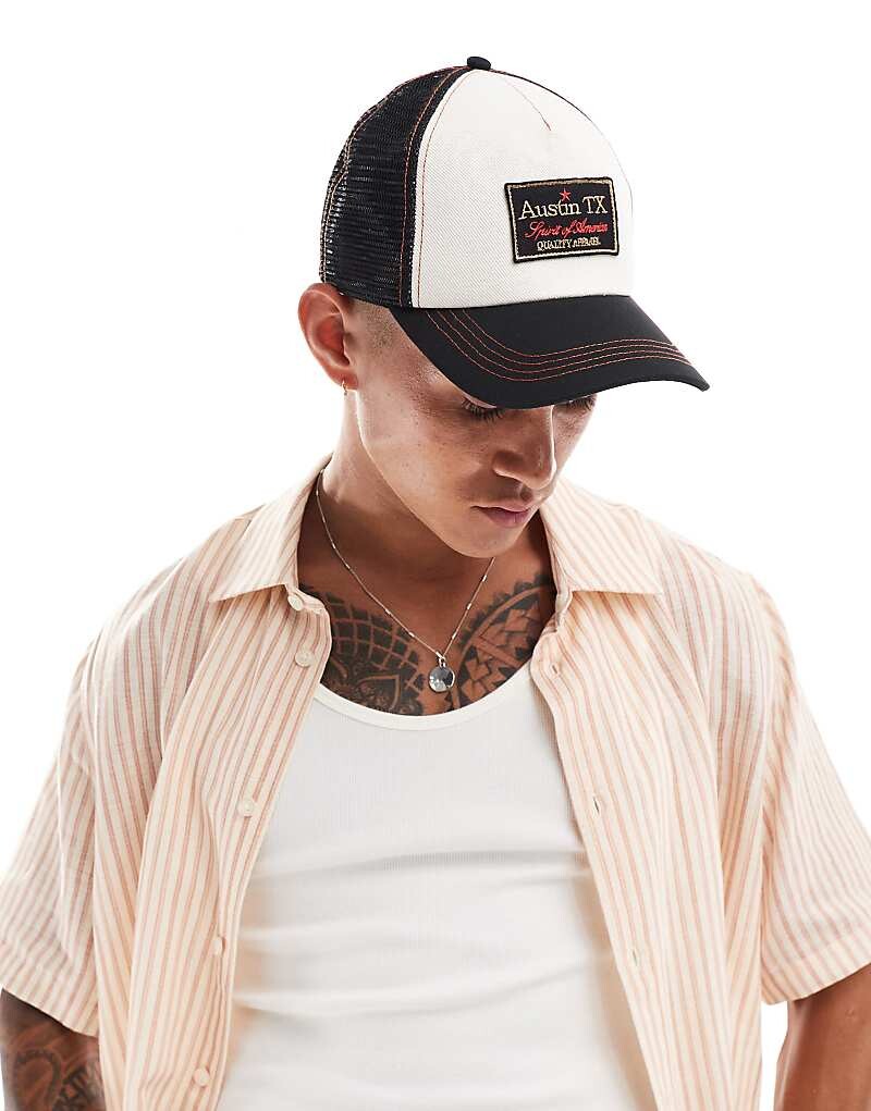 

ASOS DESIGN – кепка Trucker с вышивкой, черный и экрю