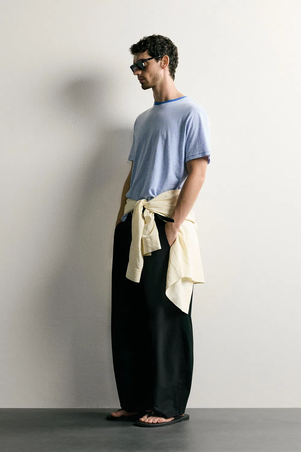 Полосатая футболка стандартного кроя ZARA, Blue — фото 4