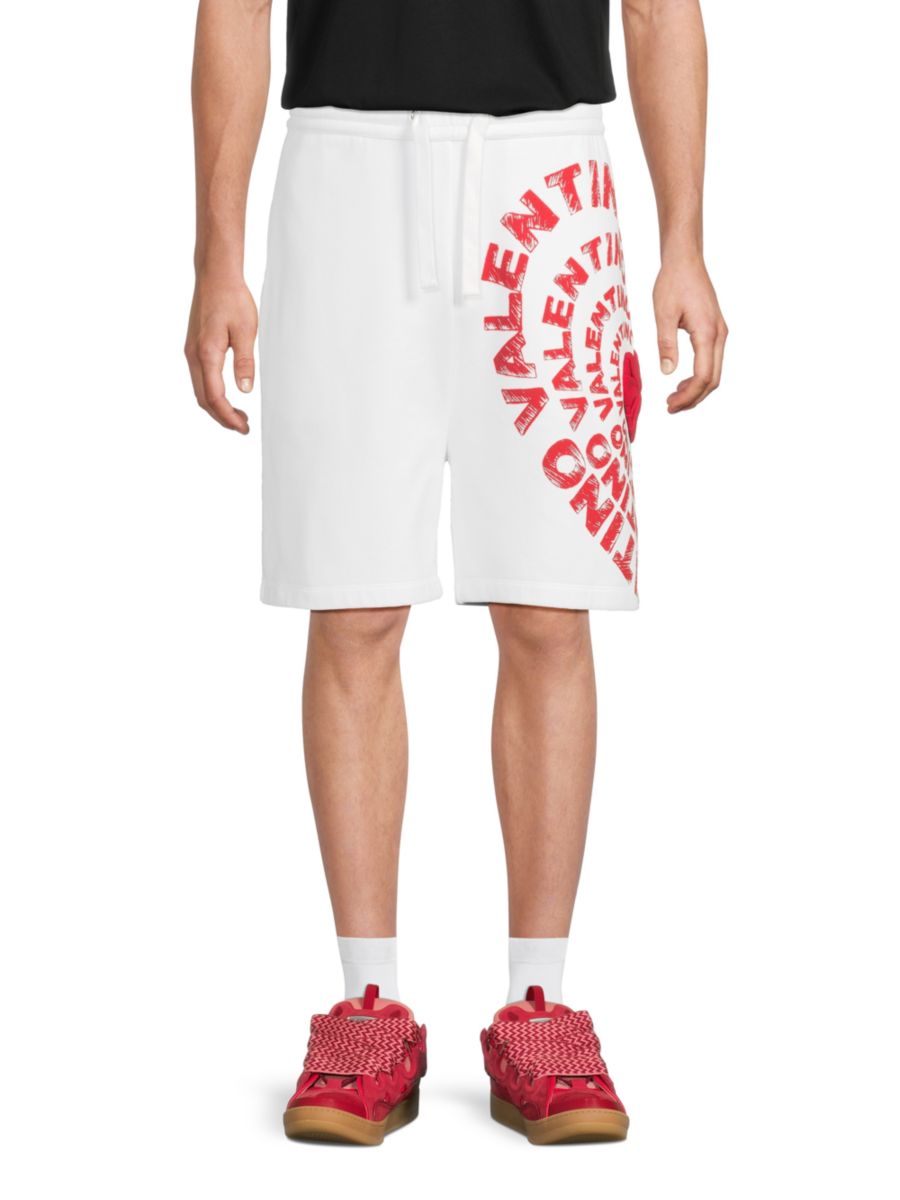 

Хлопковые шорты с принтом в виде сердечек Valentino, цвет White Red