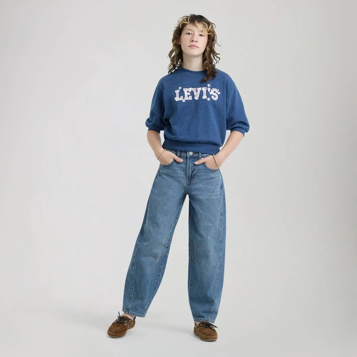 Джинсы-Клеш с завязками, размер для девочек 7-16 Levi's, Polaroid - Medium Wash